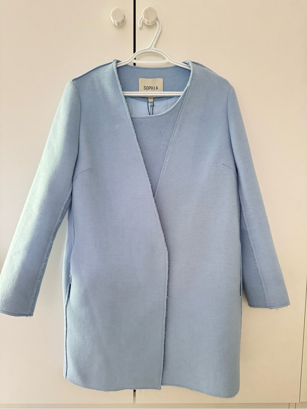 100% Wool & Lined Light Blue Open-Front Coat
